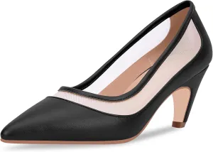 100FIXEO Women's Pointed Toe Mid Heel Pumps Snakeskin Print Mesh Slip On Dress Shoes
