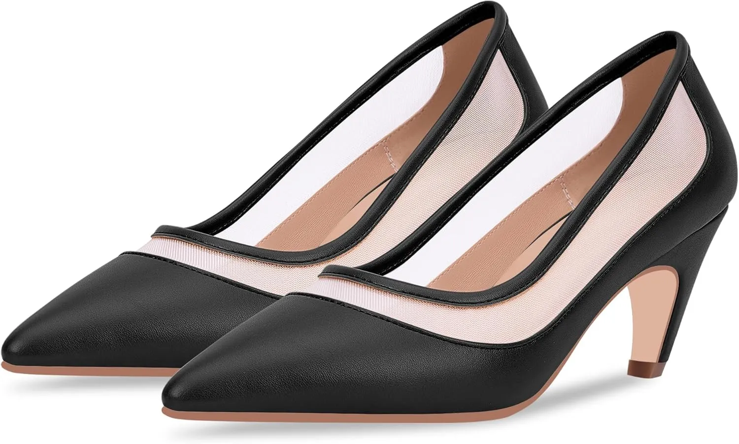100FIXEO Women's Pointed Toe Mid Heel Pumps Snakeskin Print Mesh Slip On Dress Shoes