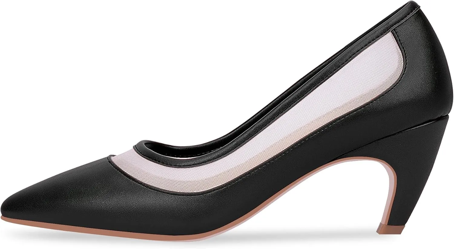 100FIXEO Women's Pointed Toe Mid Heel Pumps Snakeskin Print Mesh Slip On Dress Shoes