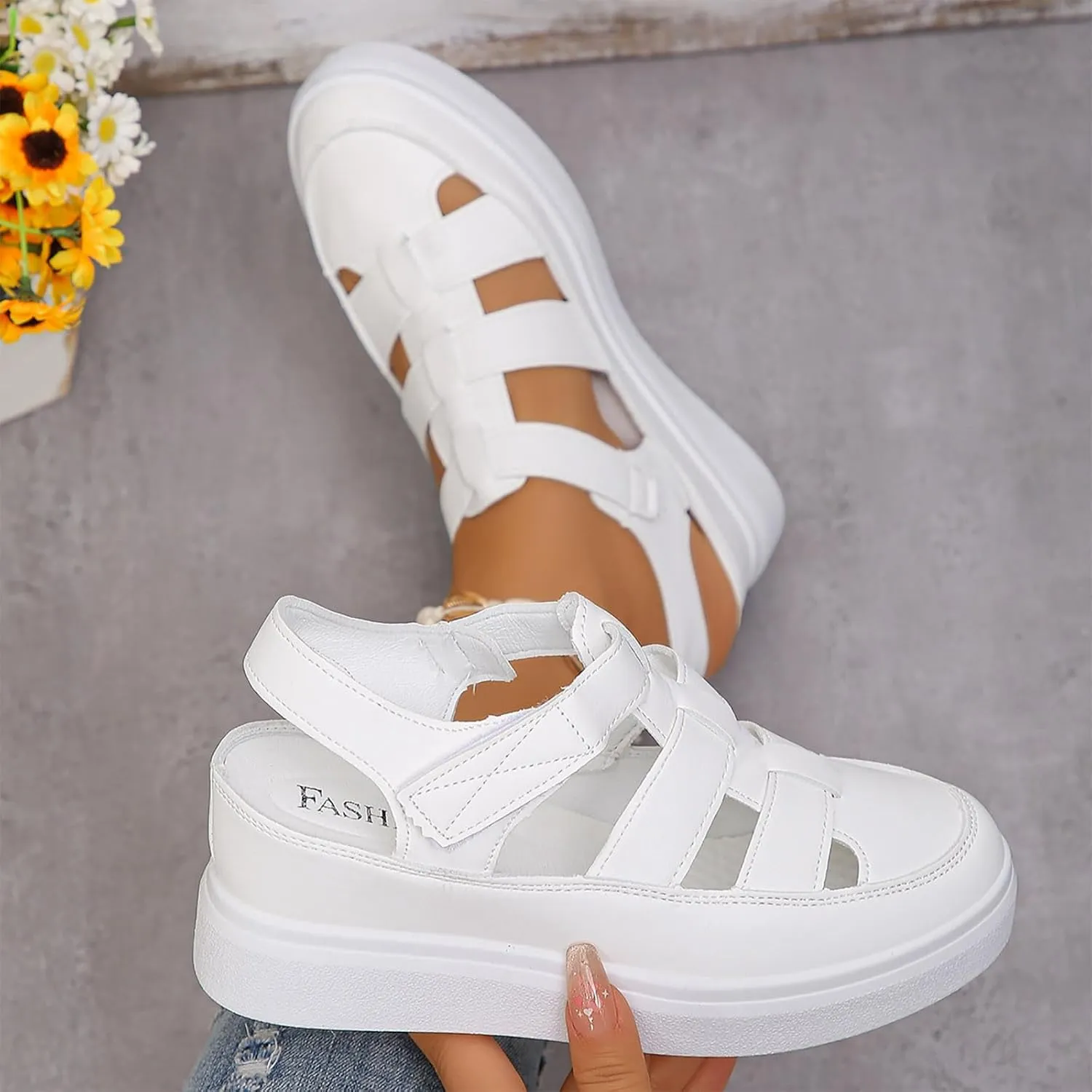 2024 Summer Women's Wedge Heel Thick Sole With Elevated Hollow Out Fashion Sports Sandals Rose Dress Sandals for Women
