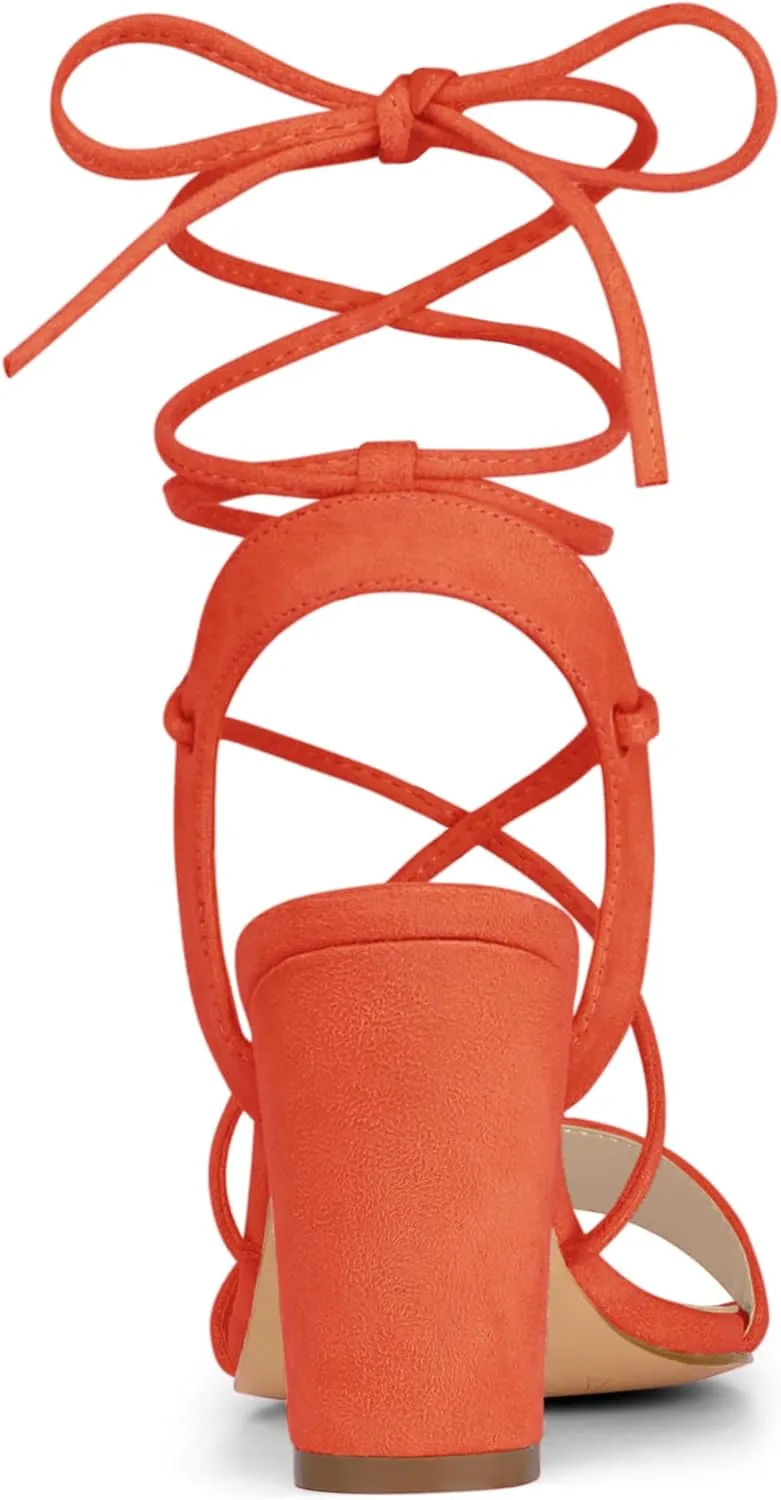 Allegra K Women's Clear Strap Block Heels Lace Up Heels Sandals