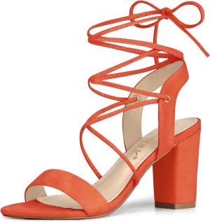 Allegra K Women's Clear Strap Block Heels Lace Up Heels Sandals