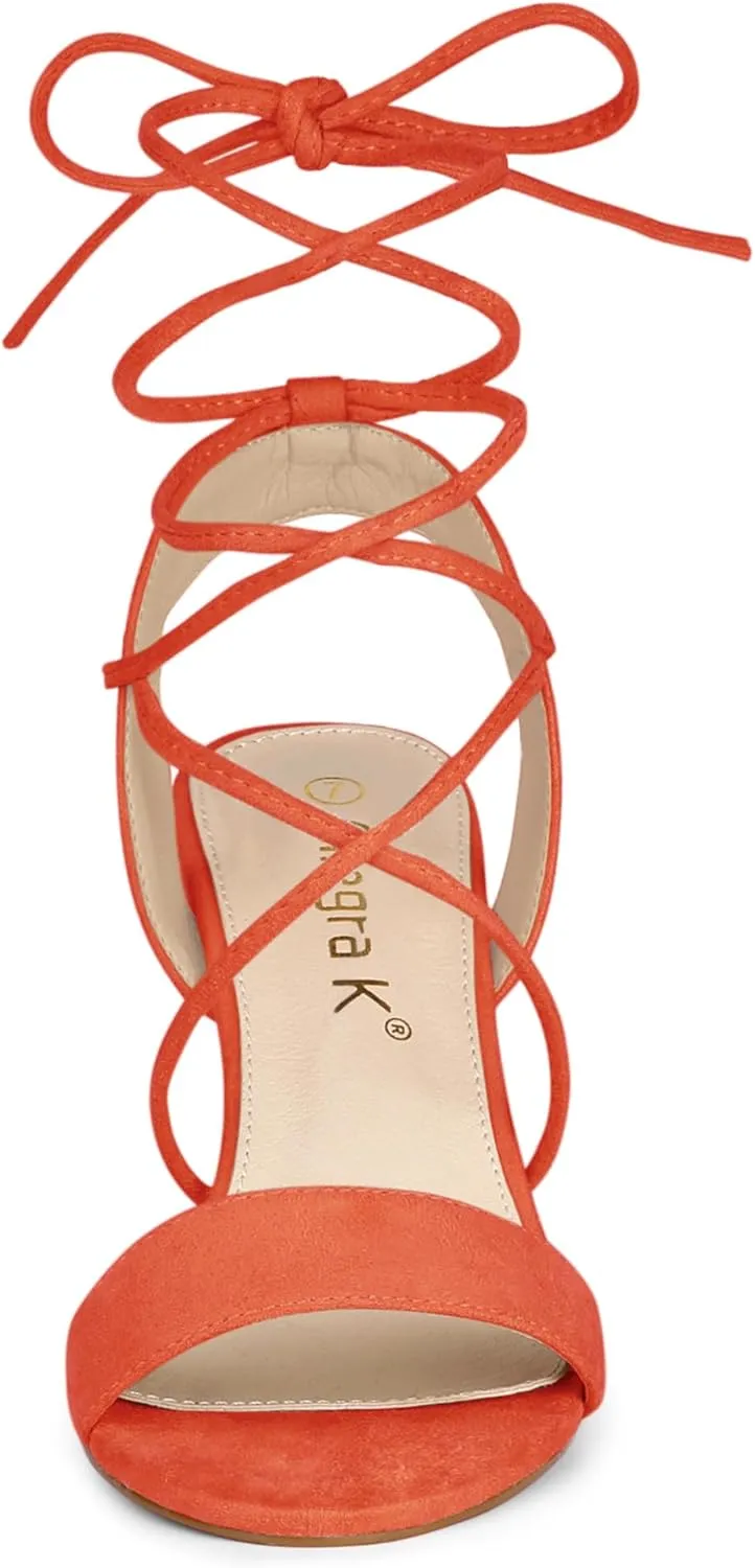 Allegra K Women's Clear Strap Block Heels Lace Up Heels Sandals