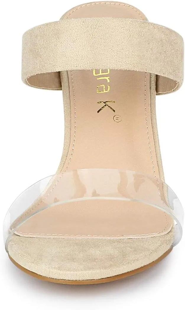 Allegra K Women's Dual Clear Strap Block Heels Slides Sandals