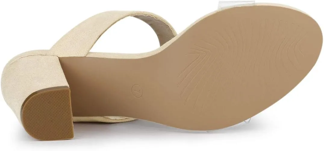 Allegra K Women's Dual Clear Strap Block Heels Slides Sandals