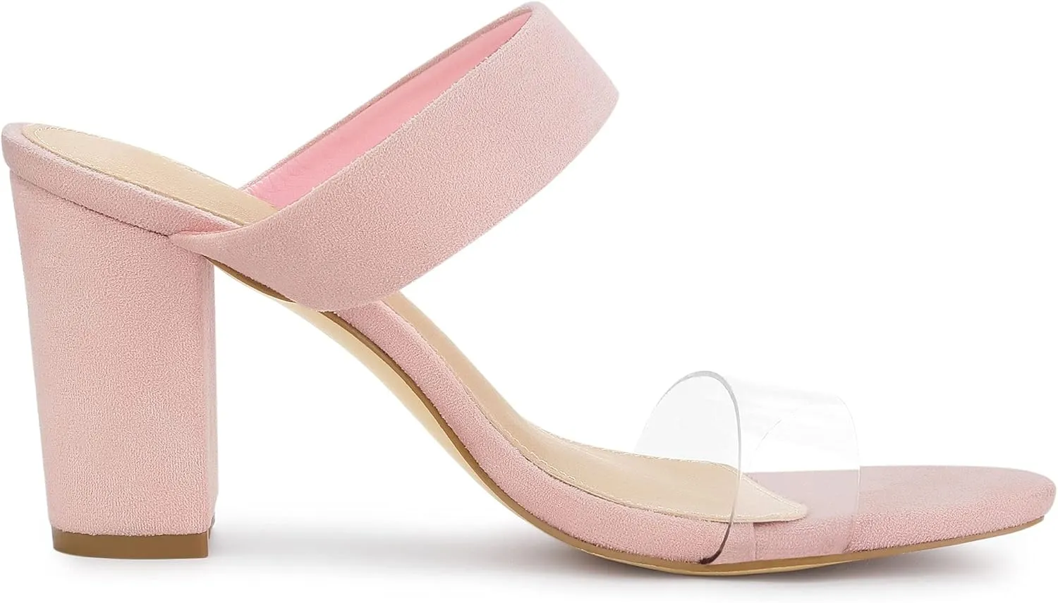 Allegra K Women's Dual Clear Strap Block Heels Slides Sandals