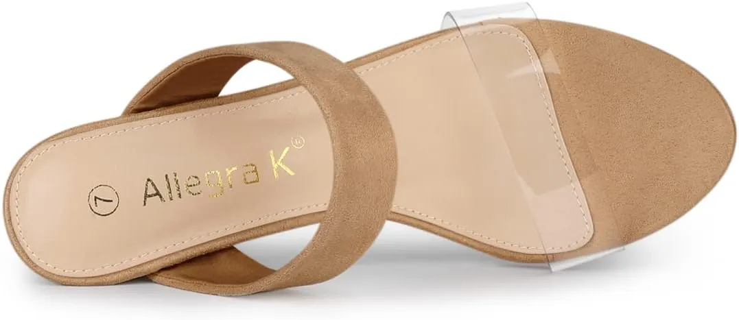 Allegra K Women's Dual Clear Strap Block Heels Slides Sandals