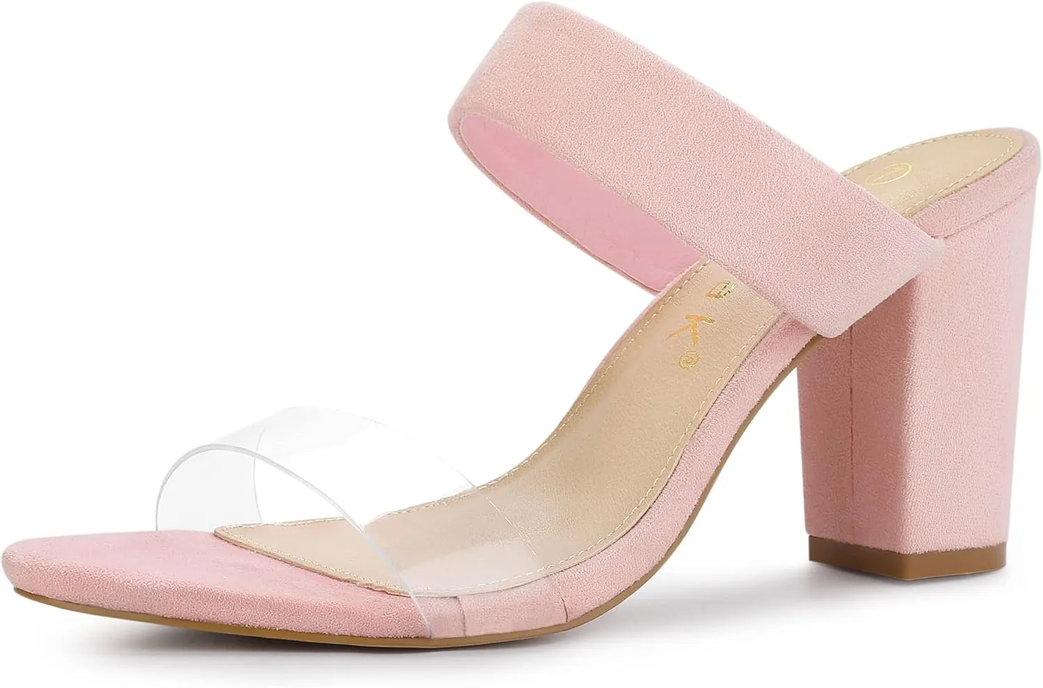 Allegra K Women's Dual Clear Strap Block Heels Slides Sandals