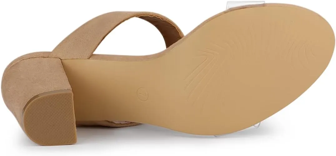 Allegra K Women's Dual Clear Strap Block Heels Slides Sandals