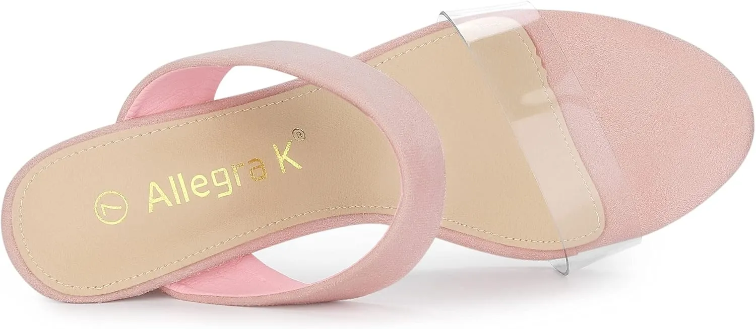 Allegra K Women's Dual Clear Strap Block Heels Slides Sandals