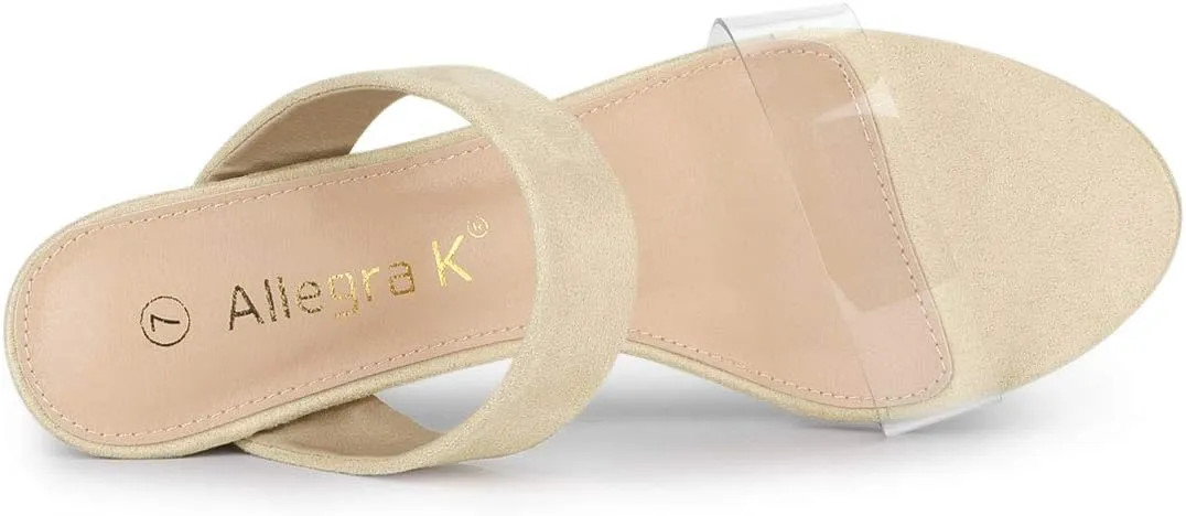 Allegra K Women's Dual Clear Strap Block Heels Slides Sandals