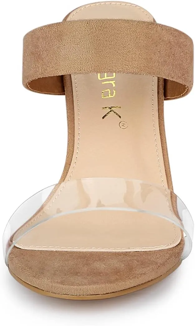 Allegra K Women's Dual Clear Strap Block Heels Slides Sandals
