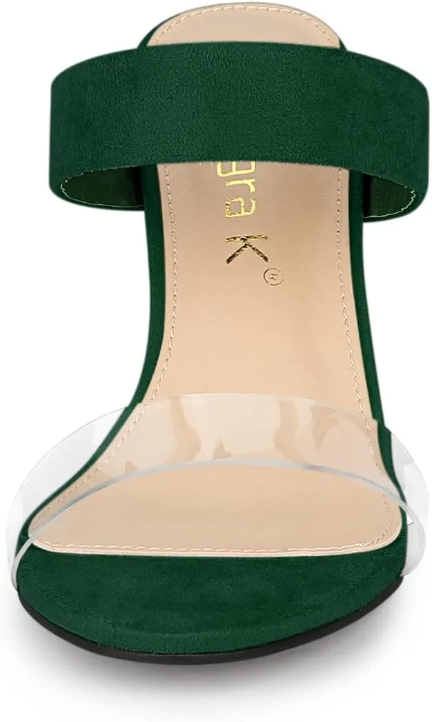 Allegra K Women's Dual Clear Strap Block Heels Slides Sandals