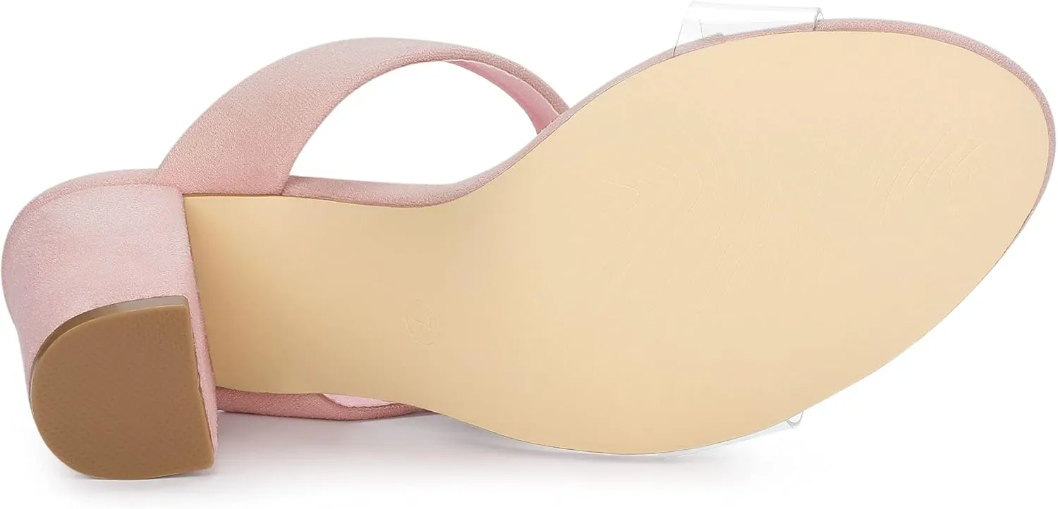 Allegra K Women's Dual Clear Strap Block Heels Slides Sandals
