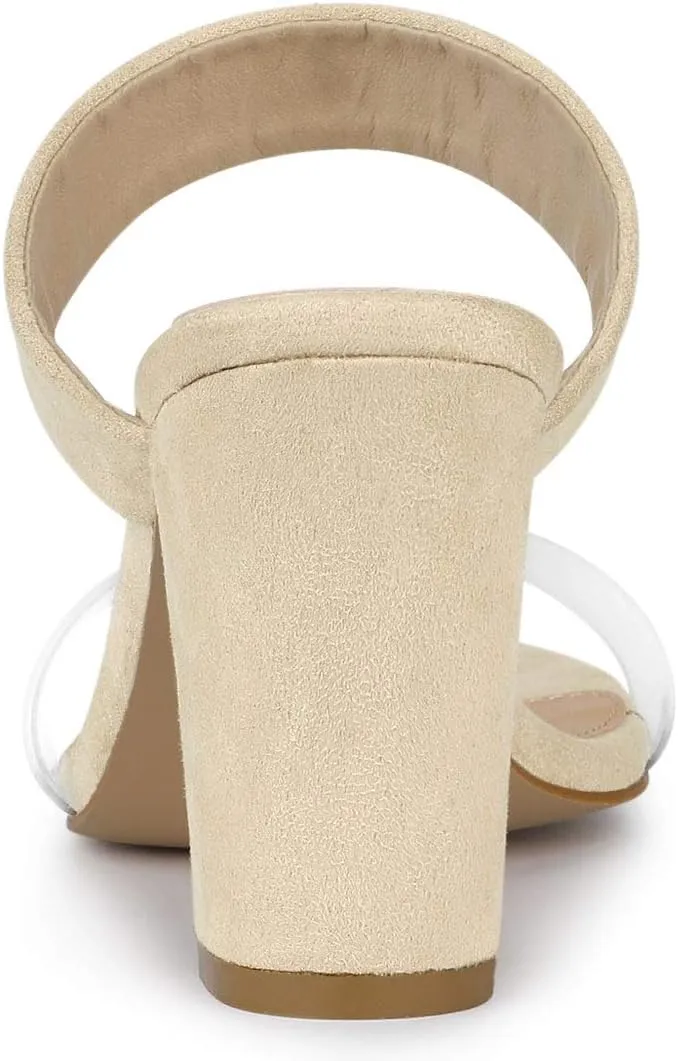 Allegra K Women's Dual Clear Strap Block Heels Slides Sandals