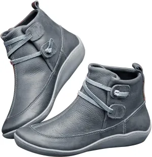 Ankle Booties for Women Flat Heel,Womens Ankle Boots Fashion Lace Up Side Zip Vintage Booties Low Heel Arch Support