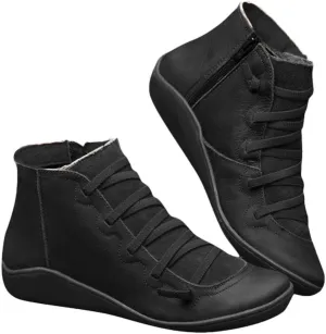 Ankle Boots for Women No Heel,2019 New Arch Support Booties Side Zip-up Vintage Leather Damping Shoes Flat Heel Booties