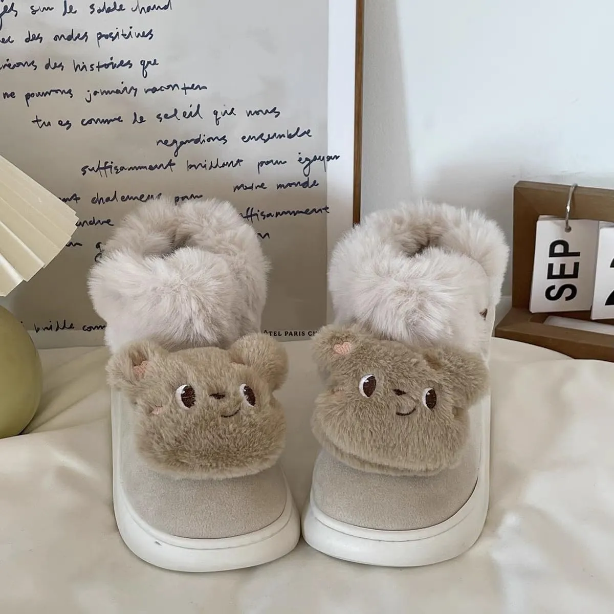 Bear Platform Boots Women's Snow Boots Chunky Winter Shoes Aesthetic Cute Cartoon Thick Sole Kawaii Plush Fuzzy Fluffy