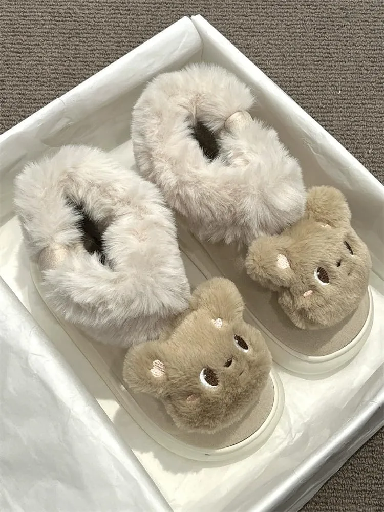 Bear Platform Boots Women's Snow Boots Chunky Winter Shoes Aesthetic Cute Cartoon Thick Sole Kawaii Plush Fuzzy Fluffy