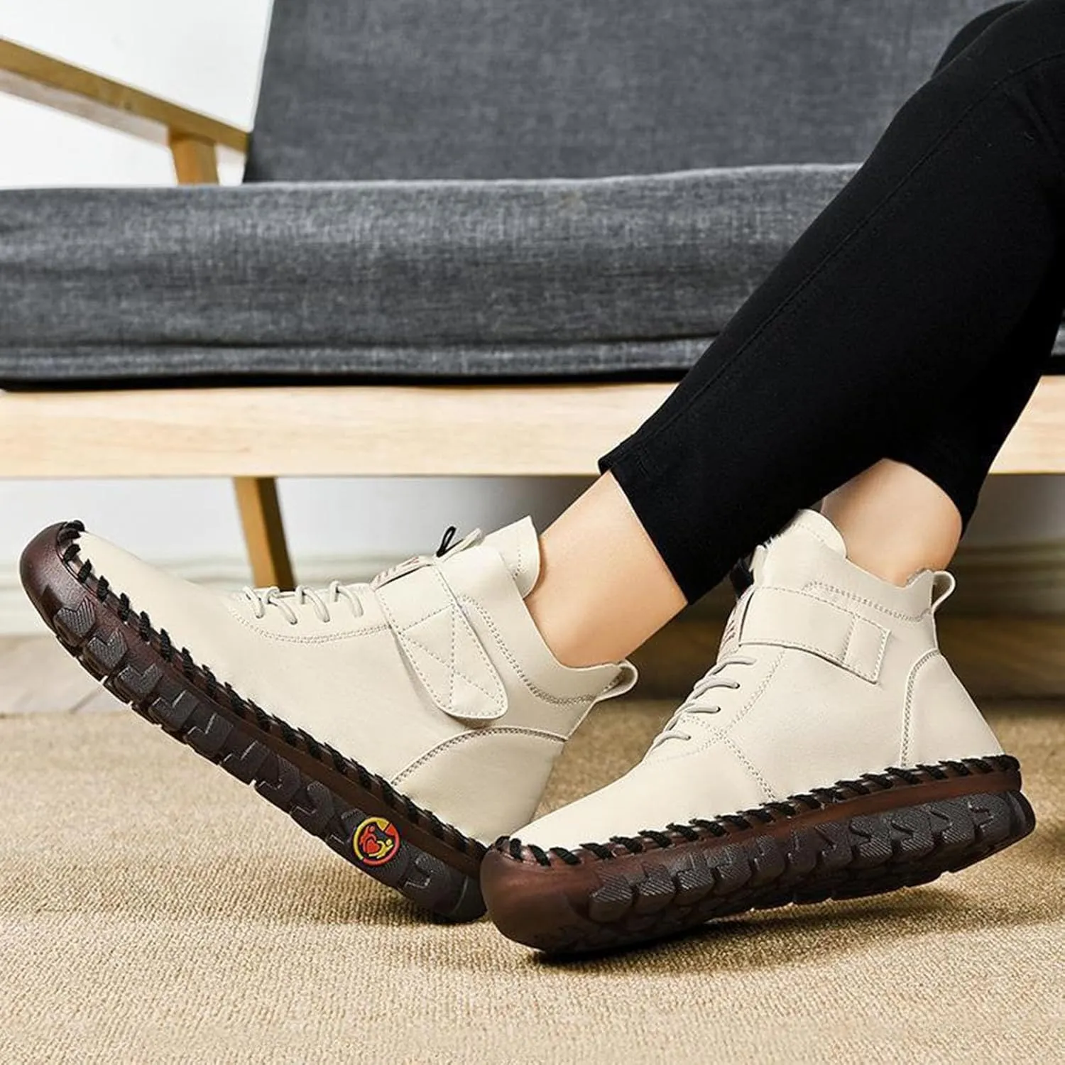 Boots for Women Plush Warm Thick Sole Lace Up Casual Womens Boots PU Leather Anti-slip Winter Boots for Women