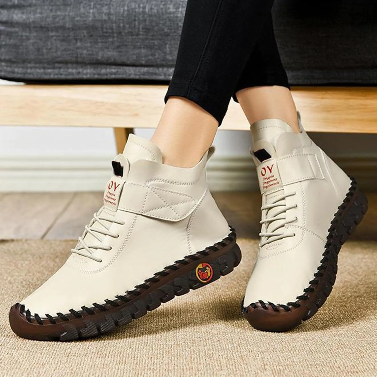 Boots for Women Plush Warm Thick Sole Lace Up Casual Womens Boots PU Leather Anti-slip Winter Boots for Women