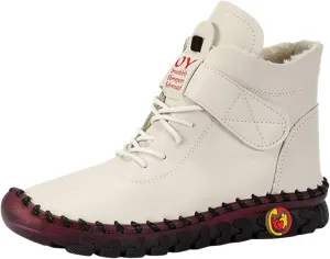 Boots for Women Plush Warm Thick Sole Lace Up Casual Womens Boots PU Leather Anti-slip Winter Boots for Women
