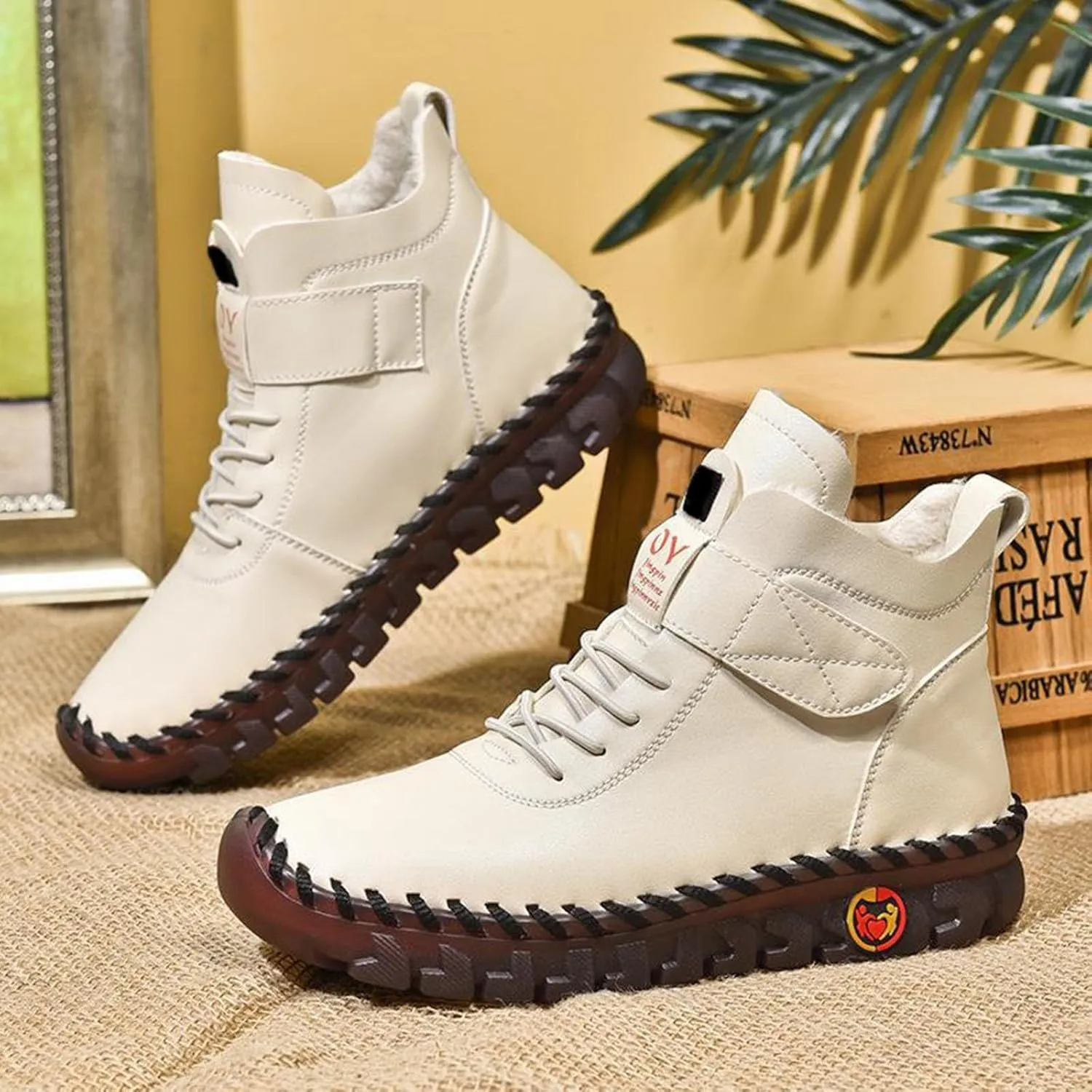Boots for Women Plush Warm Thick Sole Lace Up Casual Womens Boots PU Leather Anti-slip Winter Boots for Women