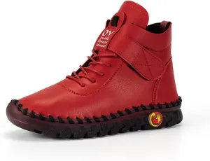 Boots for Women Plush Warm Thick Sole Lace Up Casual Womens Boots PU Leather Anti-slip Winter Boots for Women