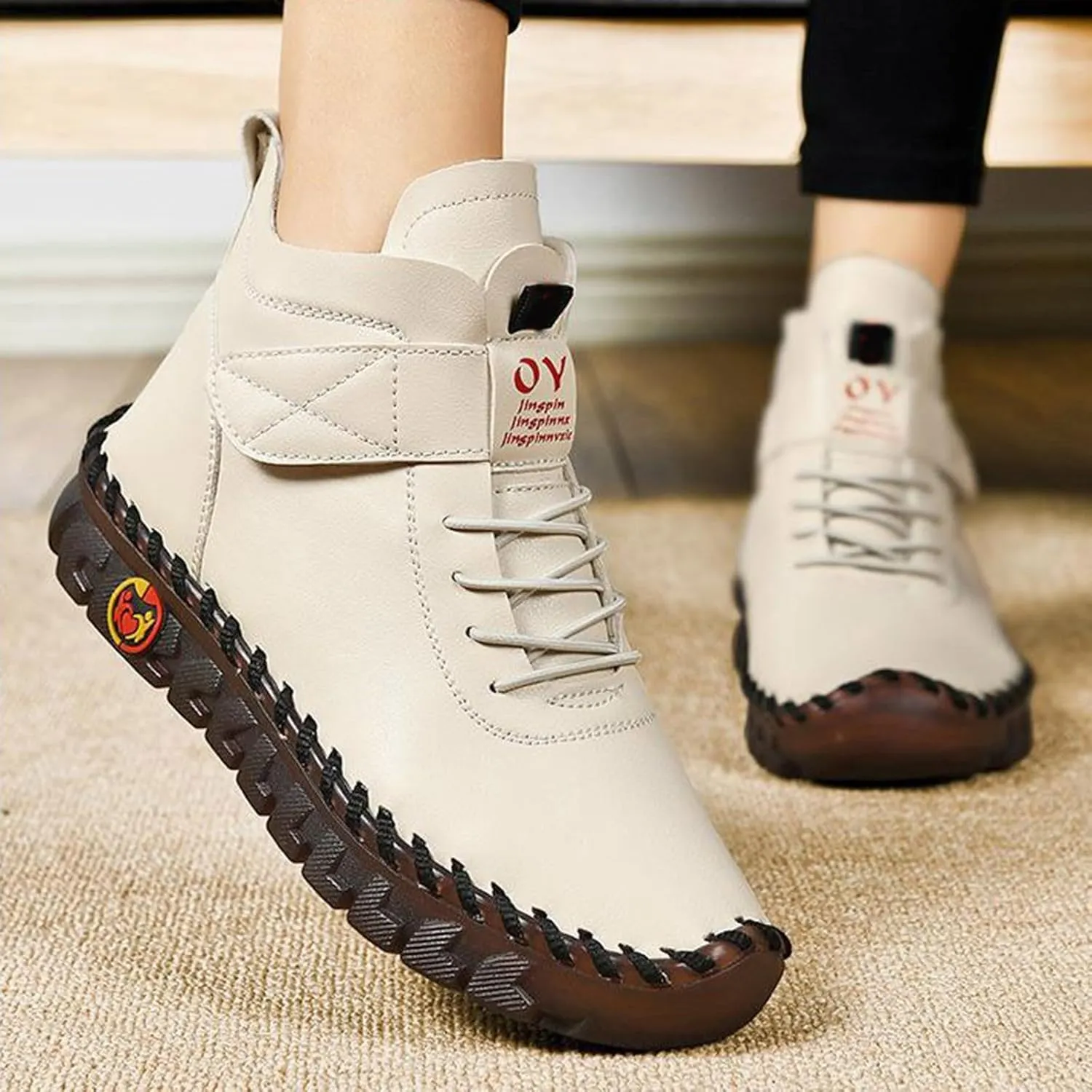Boots for Women Plush Warm Thick Sole Lace Up Casual Womens Boots PU Leather Anti-slip Winter Boots for Women