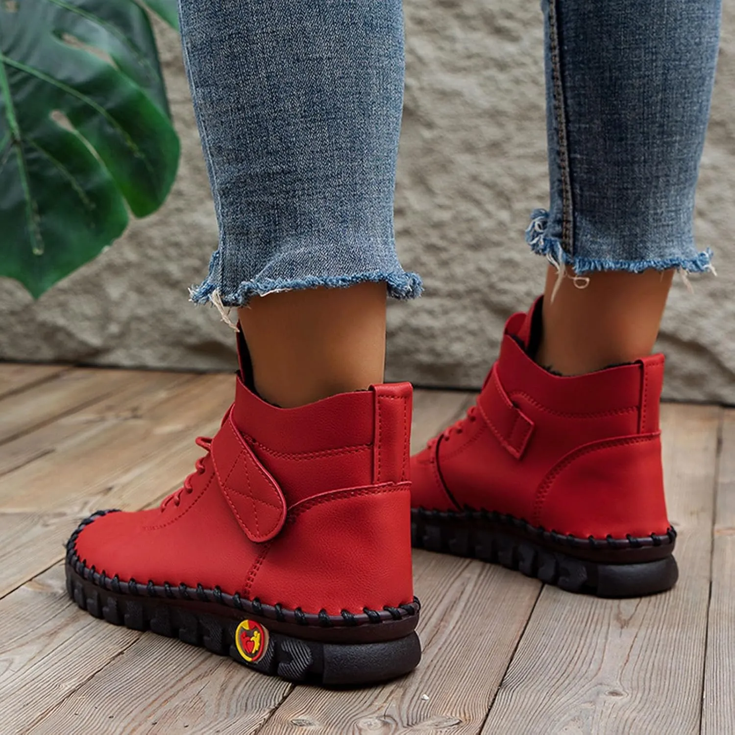 Boots for Women Plush Warm Thick Sole Lace Up Casual Womens Boots PU Leather Anti-slip Winter Boots for Women