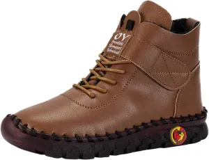 Boots for Women Plush Warm Thick Sole Lace Up Casual Womens Boots PU Leather Anti-slip Winter Boots for Women