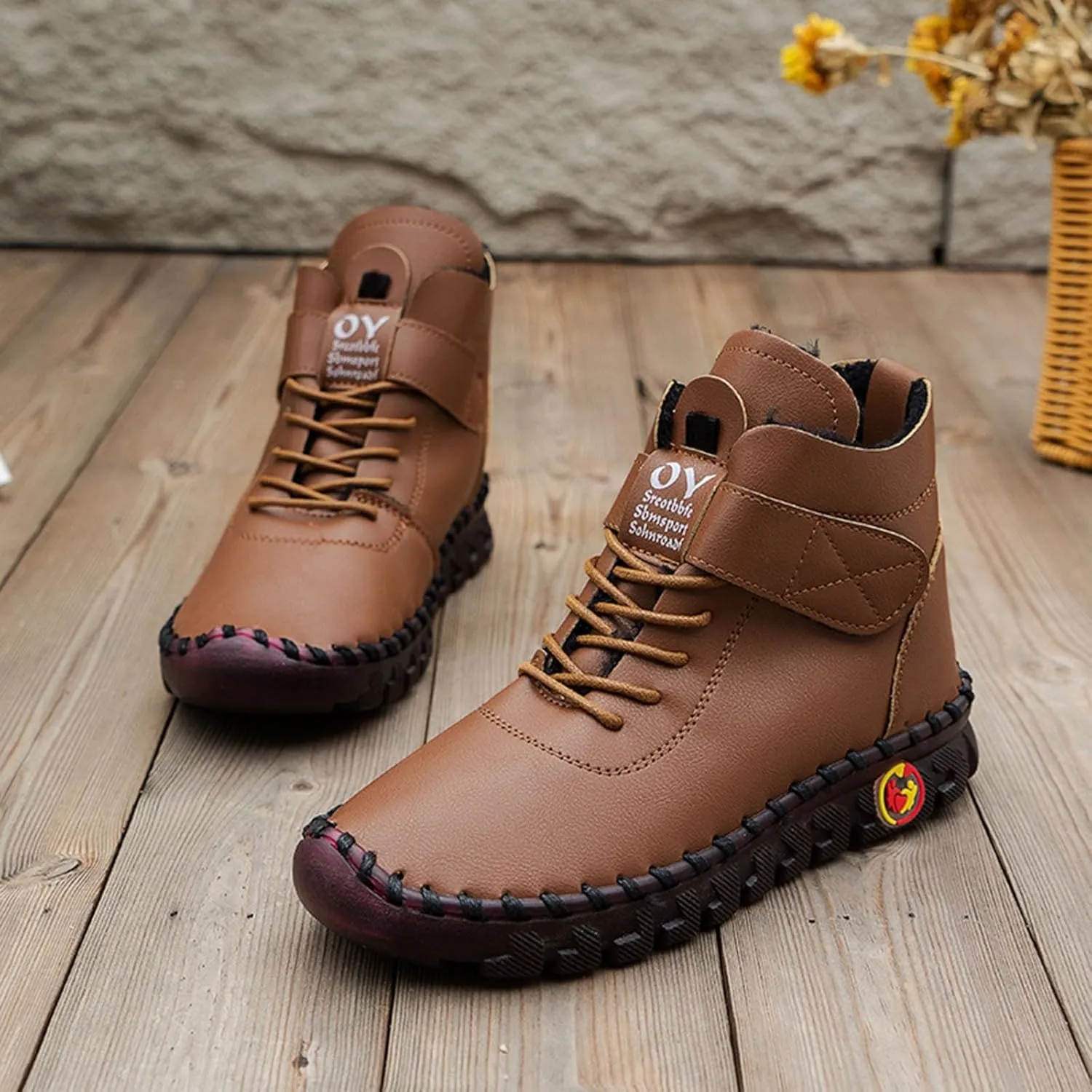 Boots for Women Plush Warm Thick Sole Lace Up Casual Womens Boots PU Leather Anti-slip Winter Boots for Women