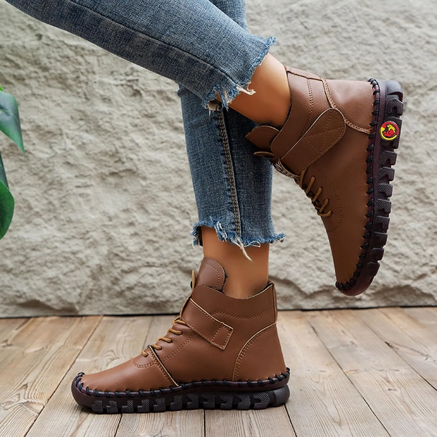 Boots for Women Plush Warm Thick Sole Lace Up Casual Womens Boots PU Leather Anti-slip Winter Boots for Women
