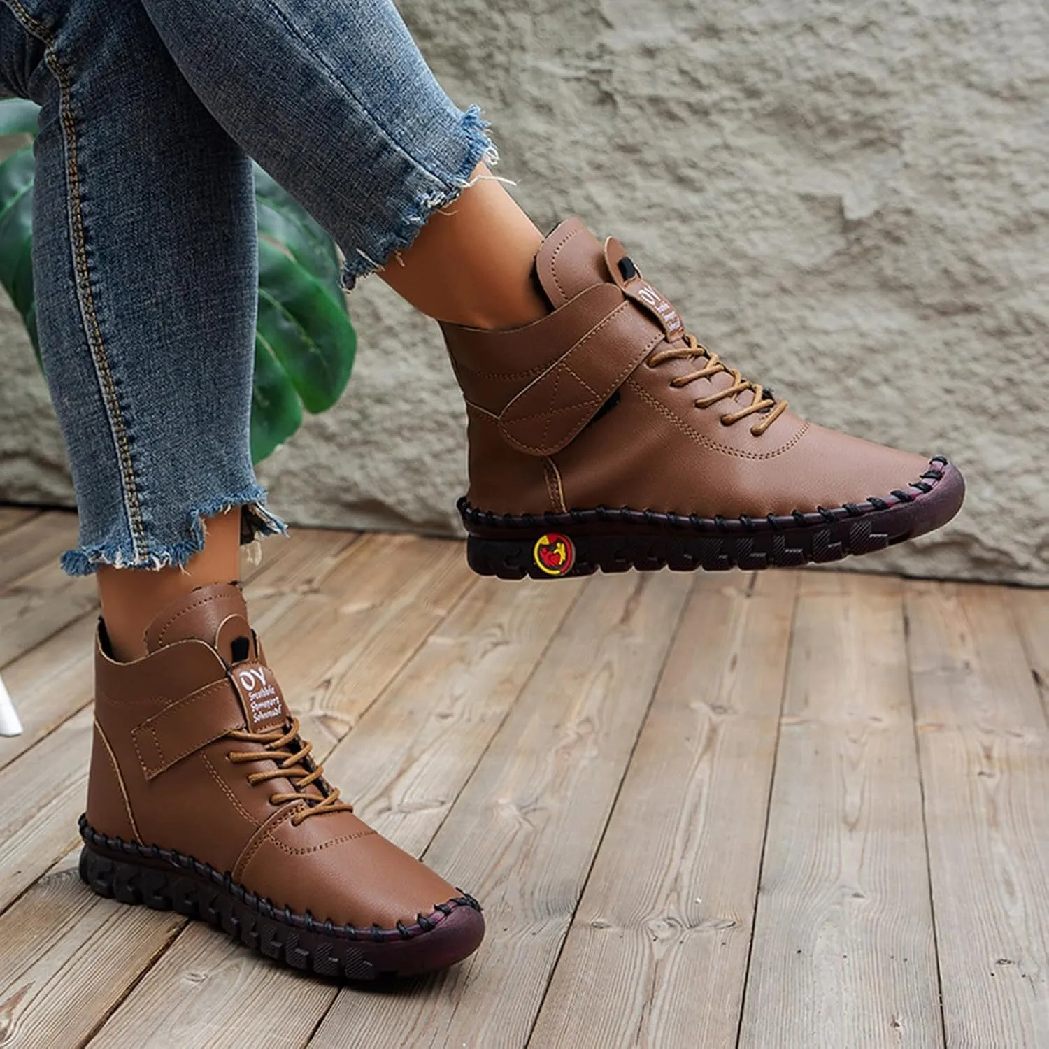Boots for Women Plush Warm Thick Sole Lace Up Casual Womens Boots PU Leather Anti-slip Winter Boots for Women