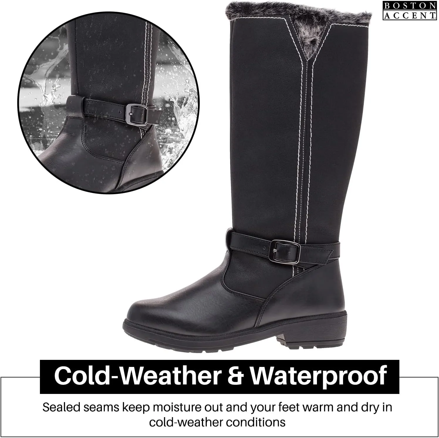 Boston Accent Womens Cold Weather Boots with Zipper Closure All-Weather Insulated Winter Boots for Comfort, Durability - Keeps Feet Warm & Dry