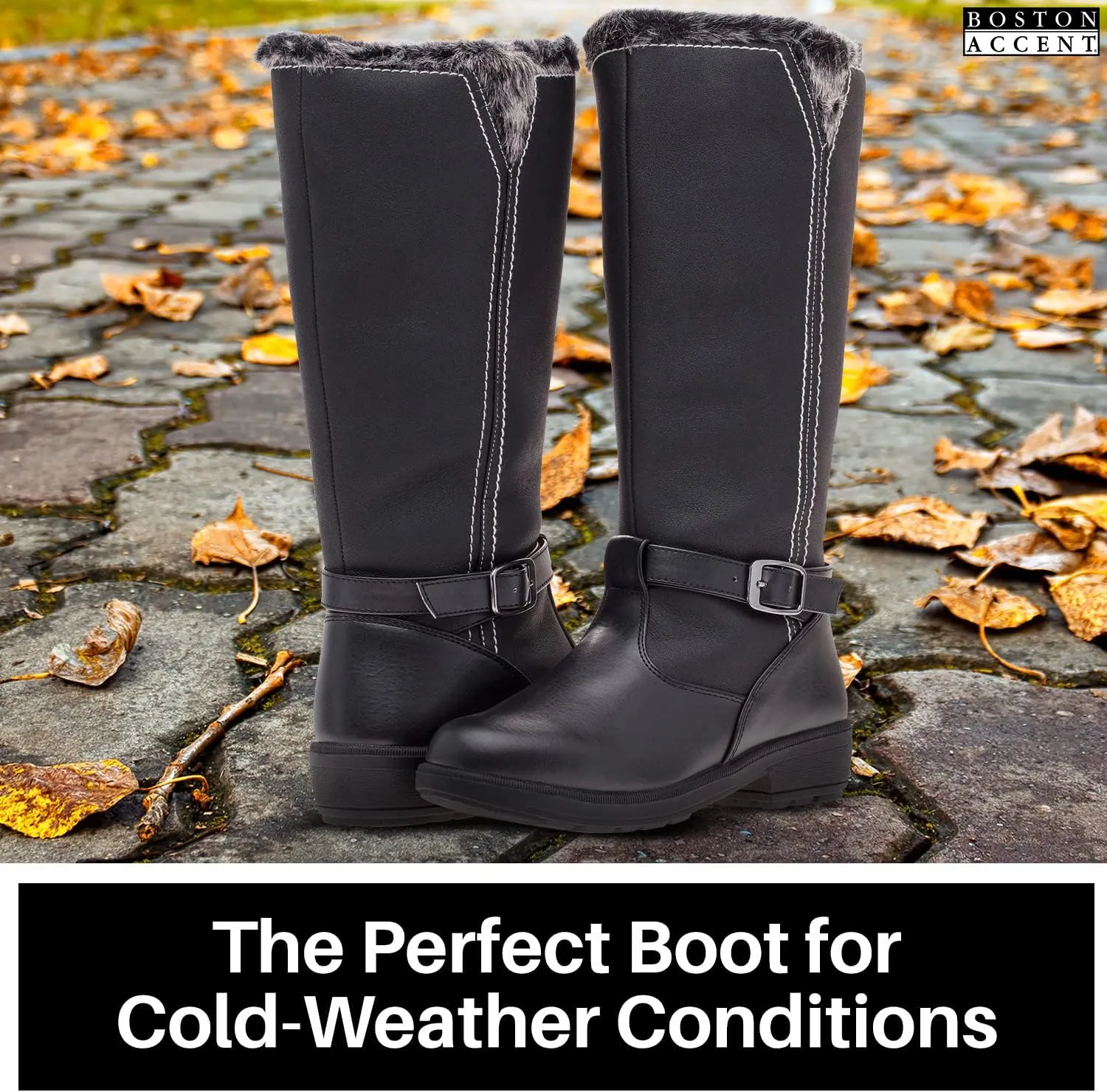 Boston Accent Womens Cold Weather Boots with Zipper Closure All-Weather Insulated Winter Boots for Comfort, Durability - Keeps Feet Warm & Dry