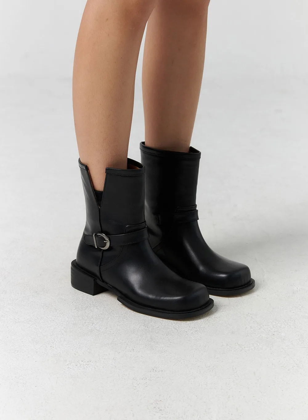 Buckle Faux Leather Boots CS308