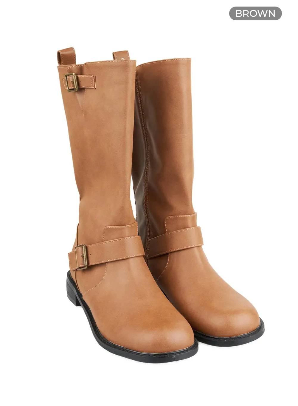 Buckle Faux Leather Boots IL419