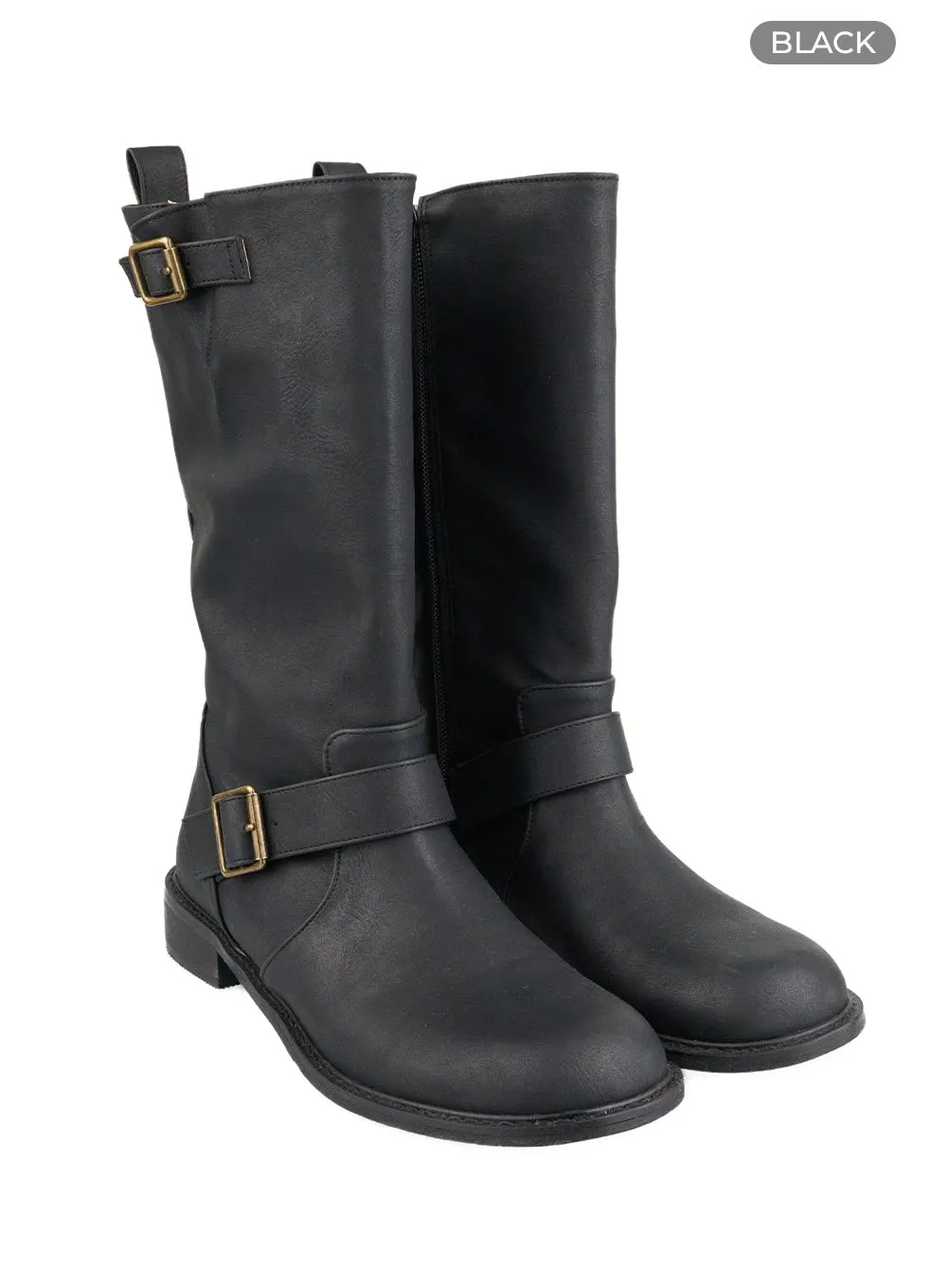 Buckle Faux Leather Boots IL419