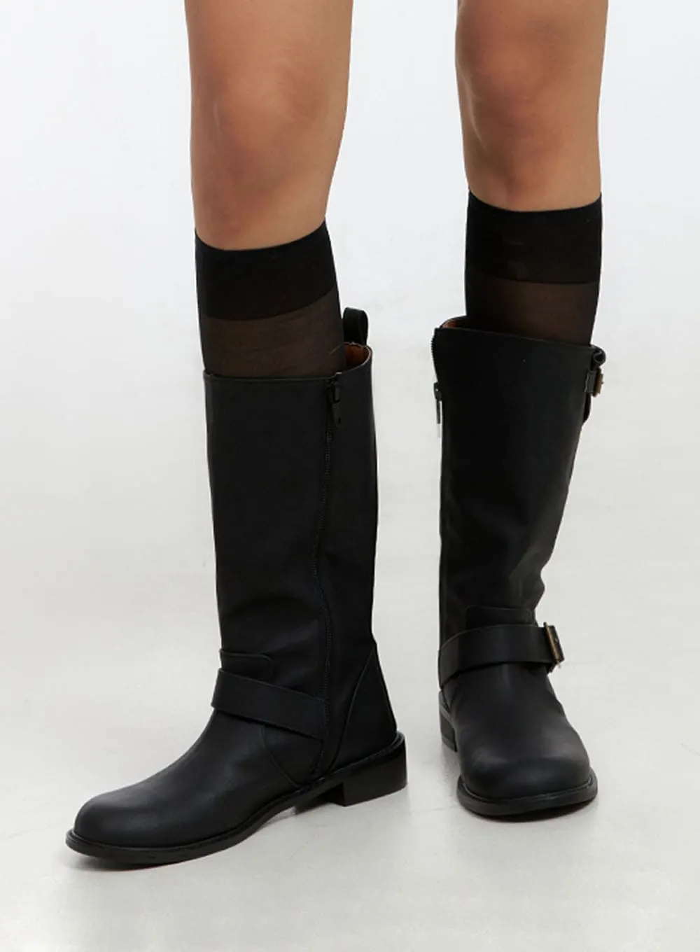 Buckle Faux Leather Boots IL419