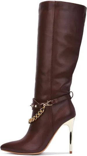 Cape Robbin ESA Spike Chain Pointy Toe Knee High Boots (ESA)