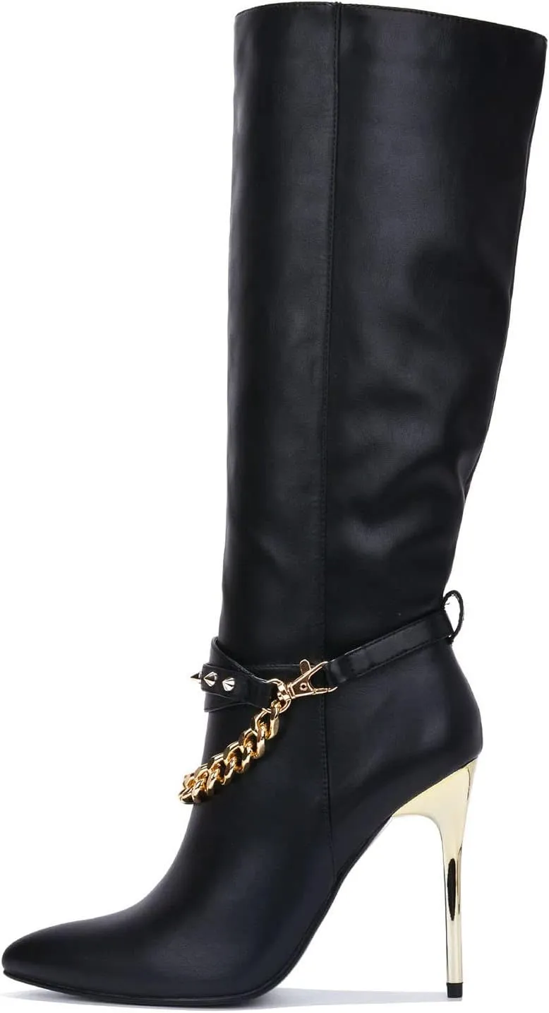 Cape Robbin ESA Spike Chain Pointy Toe Knee High Boots (ESA)