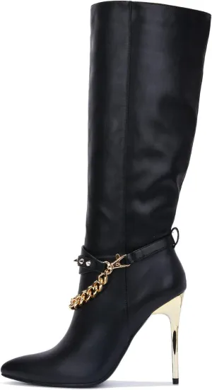 Cape Robbin ESA Spike Chain Pointy Toe Knee High Boots (ESA)