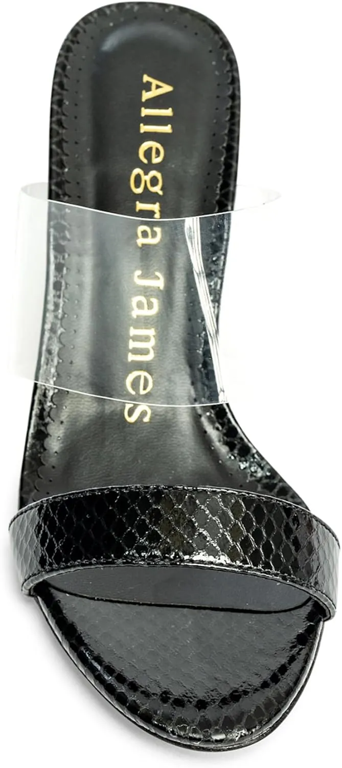 Chelsea Mid Heel Sandals for Women, Slip-On Heeled Sandals with Clear Strap with real Embossed Leather, Stylish Open Toe Heels for Parties, Weddings, and Everyday Wear