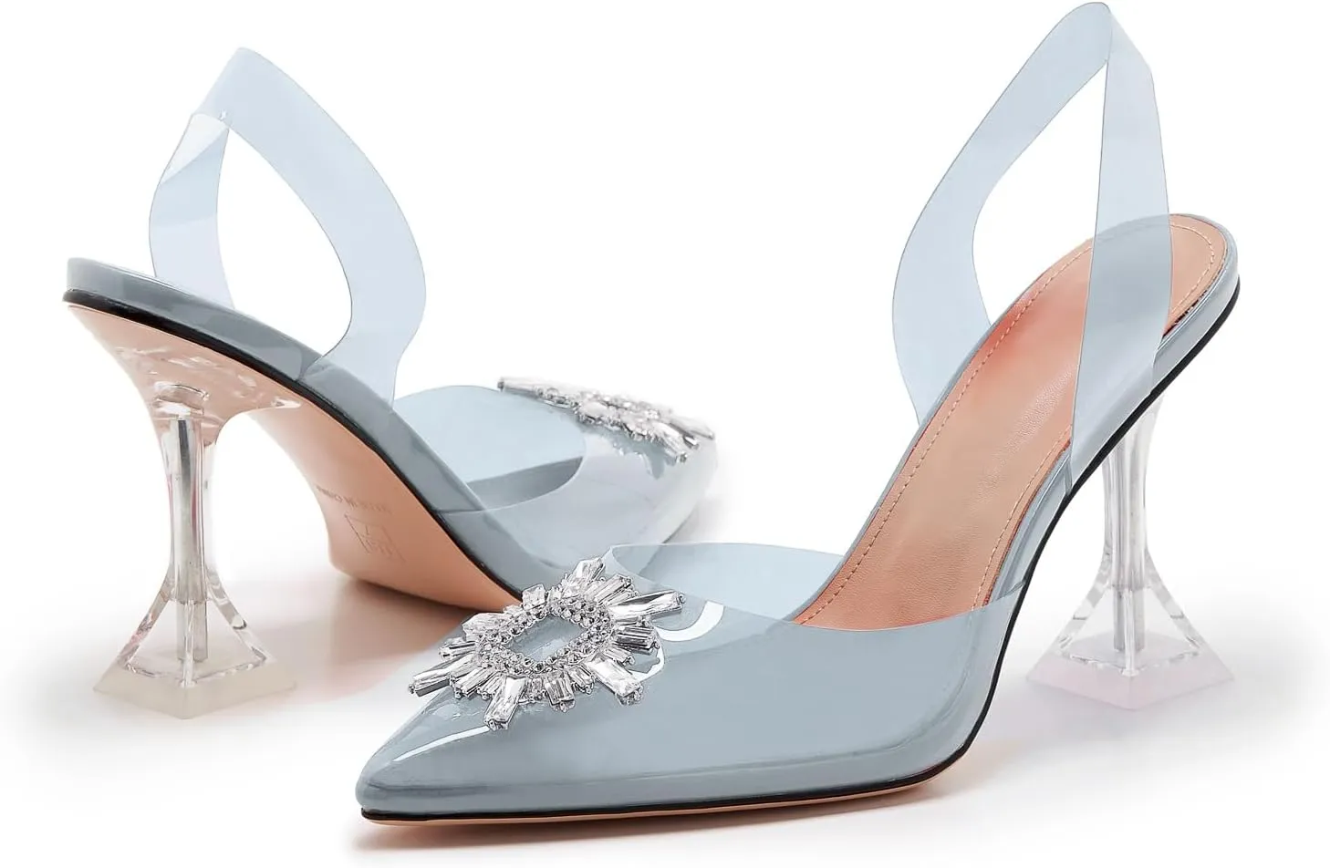 Clear Heels For Women,Crystal Rhinestones Slingback Wedding Shoes,Pointed Toe High Heel Womens Sandals