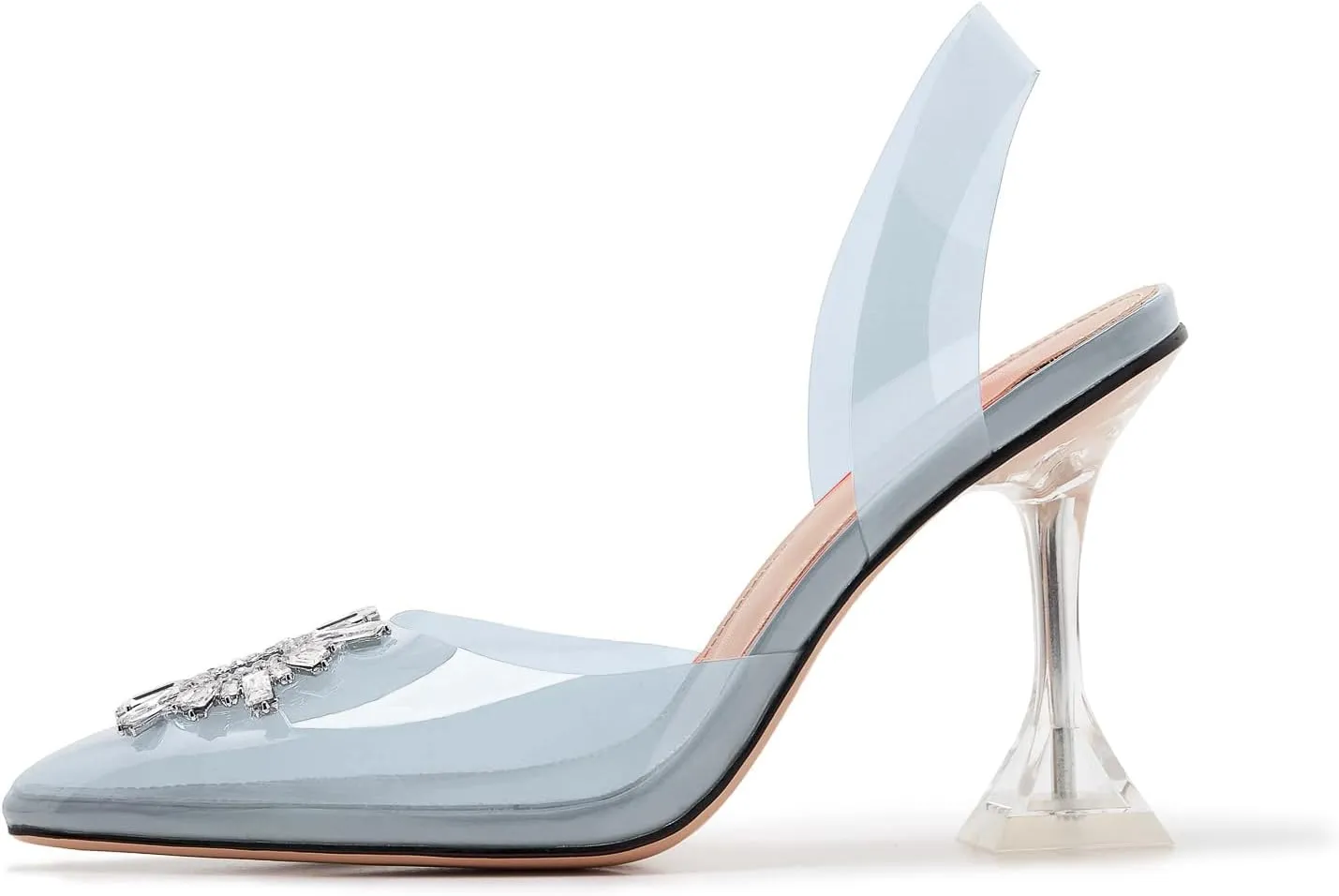 Clear Heels For Women,Crystal Rhinestones Slingback Wedding Shoes,Pointed Toe High Heel Womens Sandals