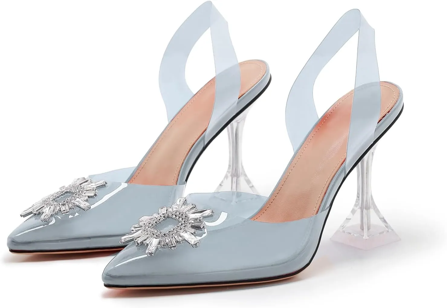 Clear Heels For Women,Crystal Rhinestones Slingback Wedding Shoes,Pointed Toe High Heel Womens Sandals