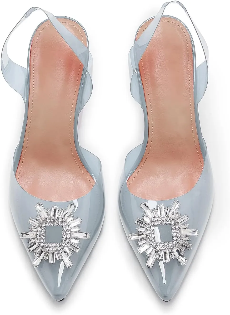 Clear Heels For Women,Crystal Rhinestones Slingback Wedding Shoes,Pointed Toe High Heel Womens Sandals