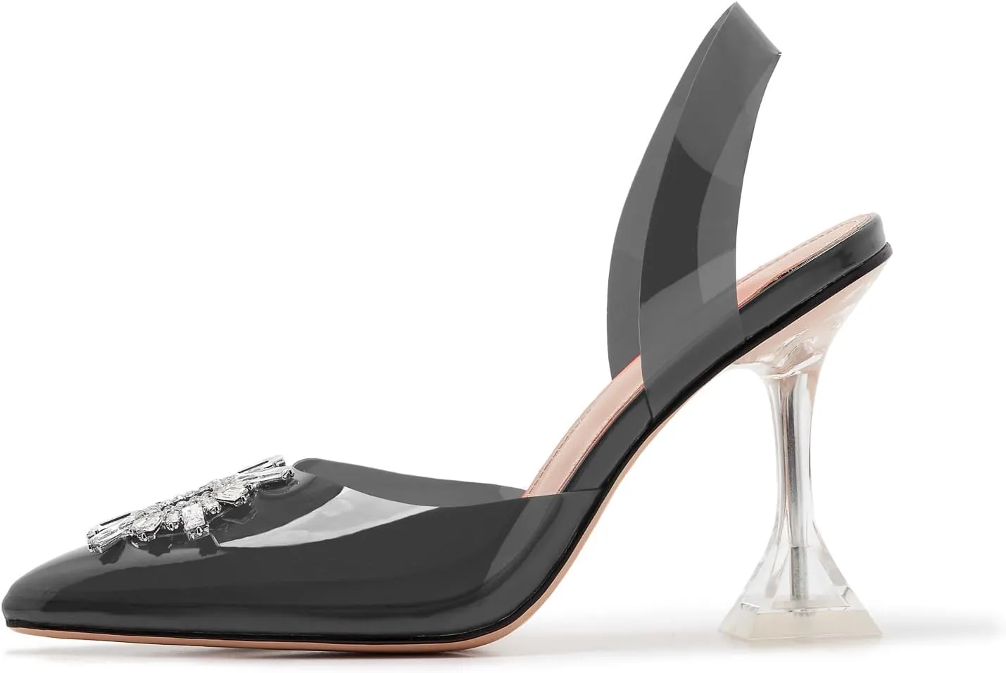 Clear Heels For Women,Crystal Rhinestones Slingback Wedding Shoes,Pointed Toe High Heel Womens Sandals