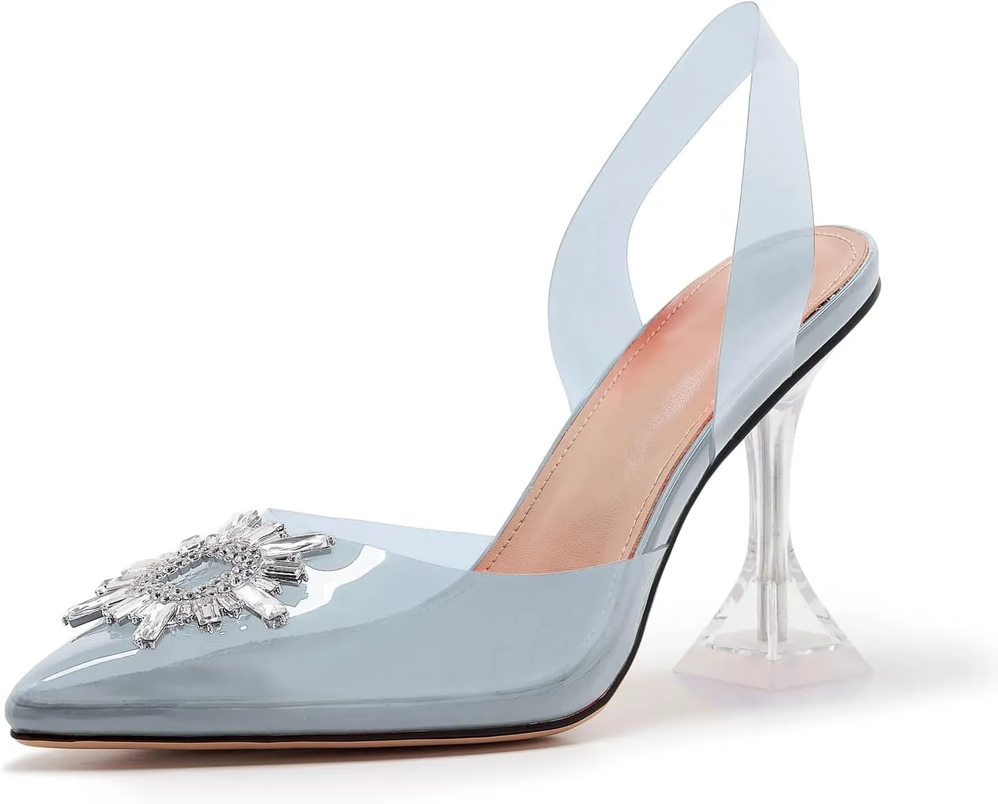 Clear Heels For Women,Crystal Rhinestones Slingback Wedding Shoes,Pointed Toe High Heel Womens Sandals